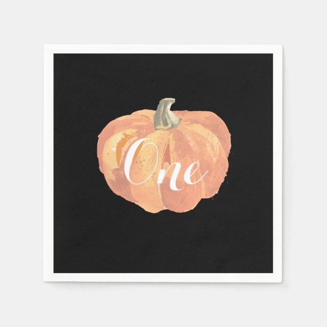 Pumpkin Fall First Birthday Party Orange and Black Napkins (Front)