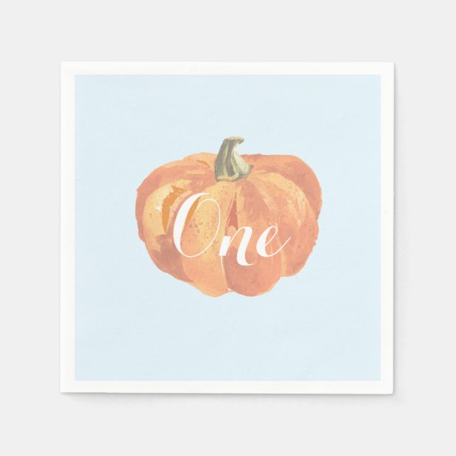 Pumpkin Fall First Birthday Party Orange and Blue Napkins (Front)