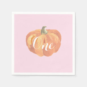 Pumpkin Fall First Birthday Party Orange and Pink Napkins