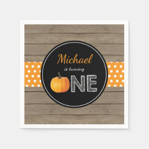 Pumpkin Fall First Birthday Party Orange Rustic Napkins