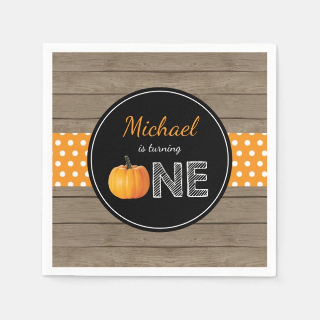 Pumpkin Fall First Birthday Party Orange Rustic Napkins (Front)