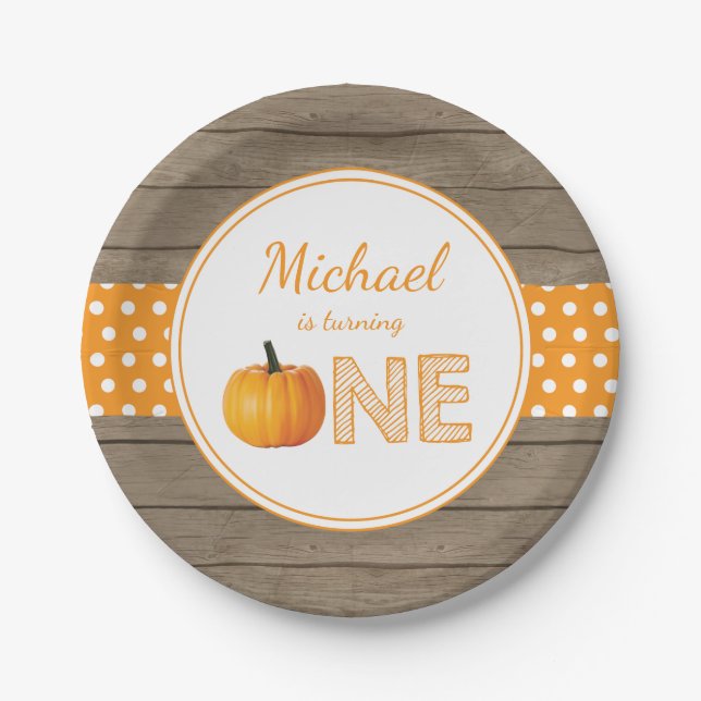 Pumpkin Fall First Birthday Party Paper Plates (Front)