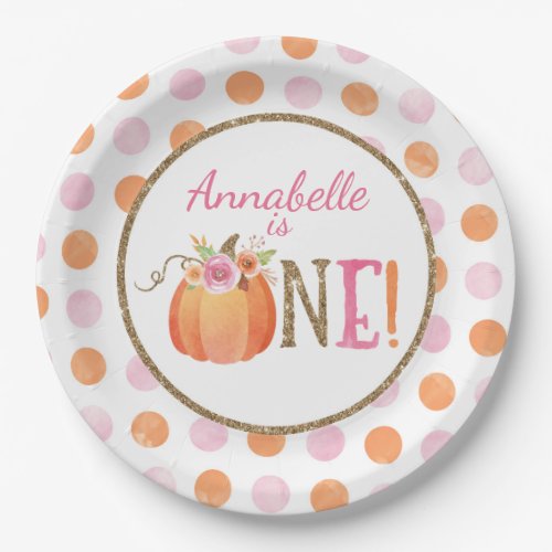 Pumpkin Fall First Birthday Party Paper Plates