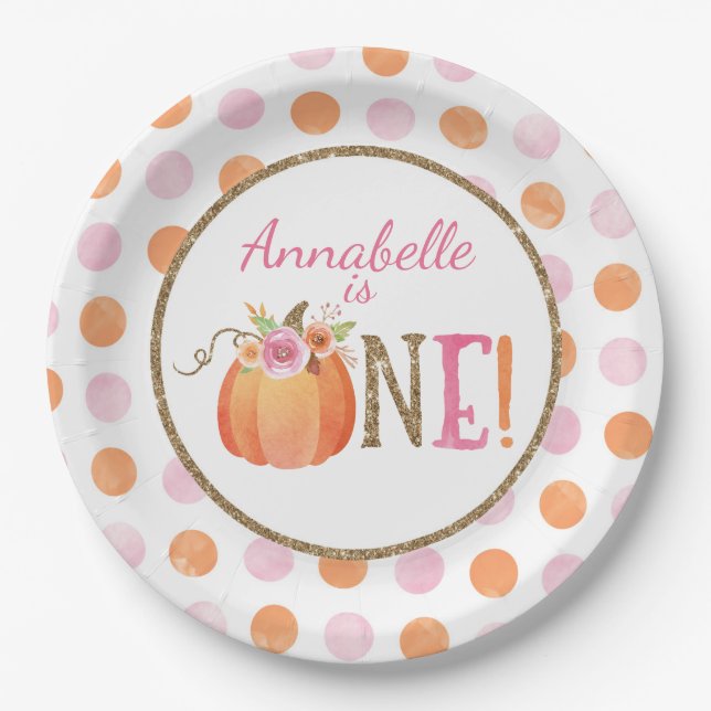 Pumpkin Fall First Birthday Party Paper Plates (Front)