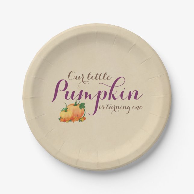 Pumpkin Fall First Birthday Party Paper Plates (Front)