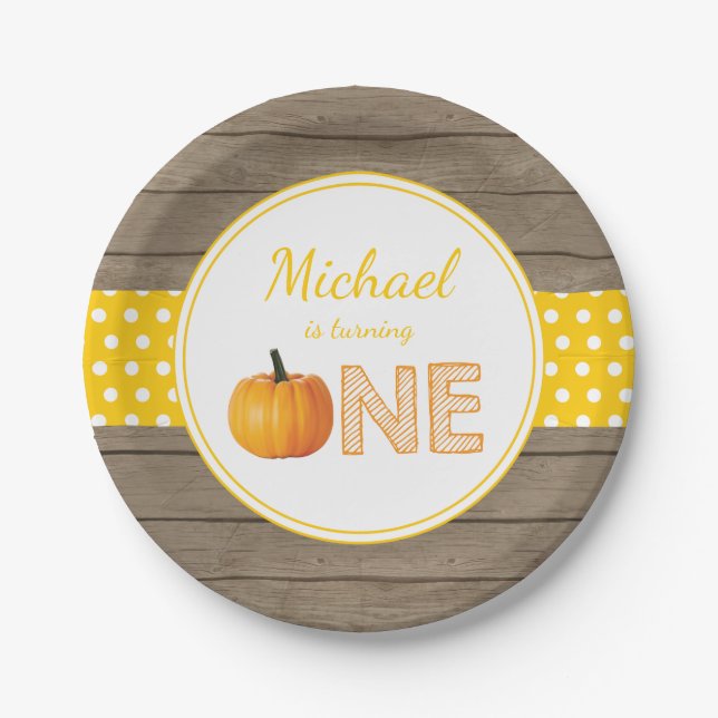 Pumpkin Fall First Birthday Party Paper Plates (Front)