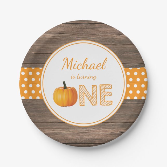 Pumpkin Fall First Birthday Party Paper Plates (Front)