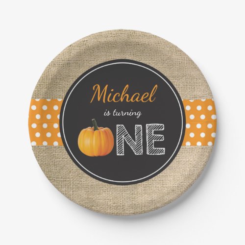 Pumpkin Fall First Birthday Party Paper Plates