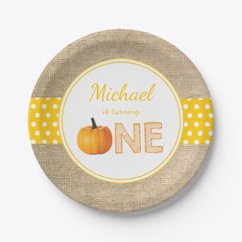 Pumpkin Fall First Birthday Party Paper Plates