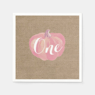 Pumpkin Fall First Birthday Party Pink Burlap Napkins