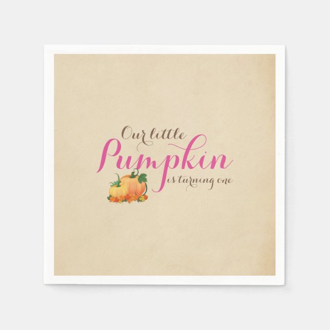 Pumpkin Fall First Birthday Party Pink Napkin (Front)