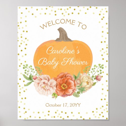 Pumpkin Fall Floral Baby Shower Welcome Sign