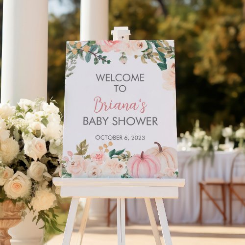 Pumpkin Fall Floral Baby Shower Welcome Sign