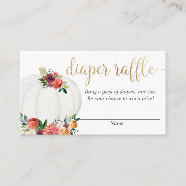 Pumpkin fall floral gender neutral diaper raffle enclosure card (Front)