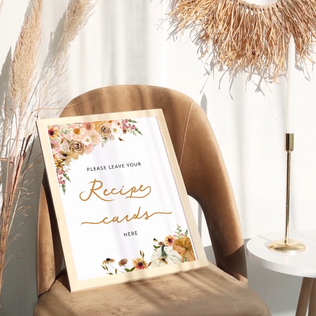 Pumpkin Fall Floral Leave Your Recipe Card Here Poster (Creator Uploaded)