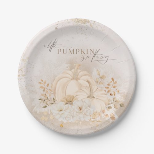 Pumpkin Fall floral  Pampas Baby Shower decor Paper Plates