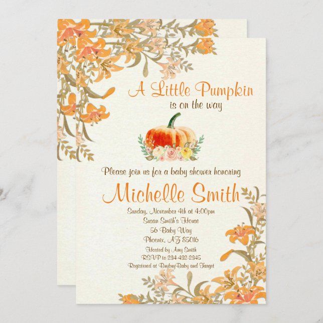 Pumpkin Fall Floral Rustic Baby Shower invitation (Front/Back)