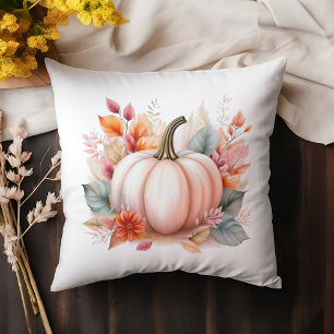 Pumpkin Fall Floral Throw Pillow