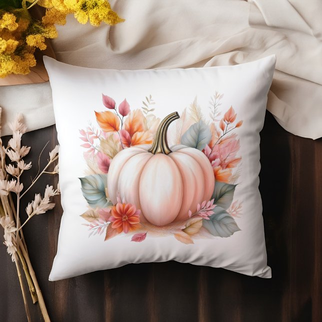 Pumpkin Fall Floral  Throw Pillow (Creator Uploaded)