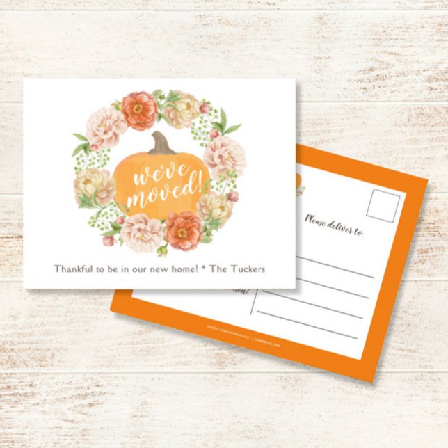 Pumpkin Fall Floral Wreath We've Moved Moving Postcard (Creator Uploaded)