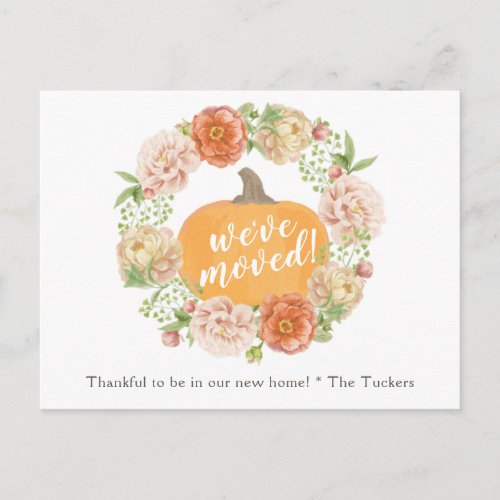 Pumpkin Fall Floral Wreath Weve Moved Moving Postcard