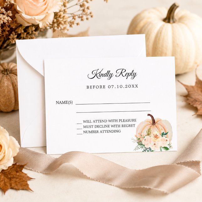 Pumpkin fall florals blush wedding response RSVP Note Card (Creator Uploaded)