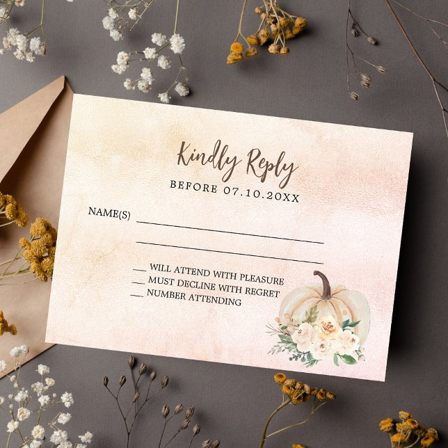 Pumpkin fall florals blush wedding response RSVP Note Card (Creator Uploaded)