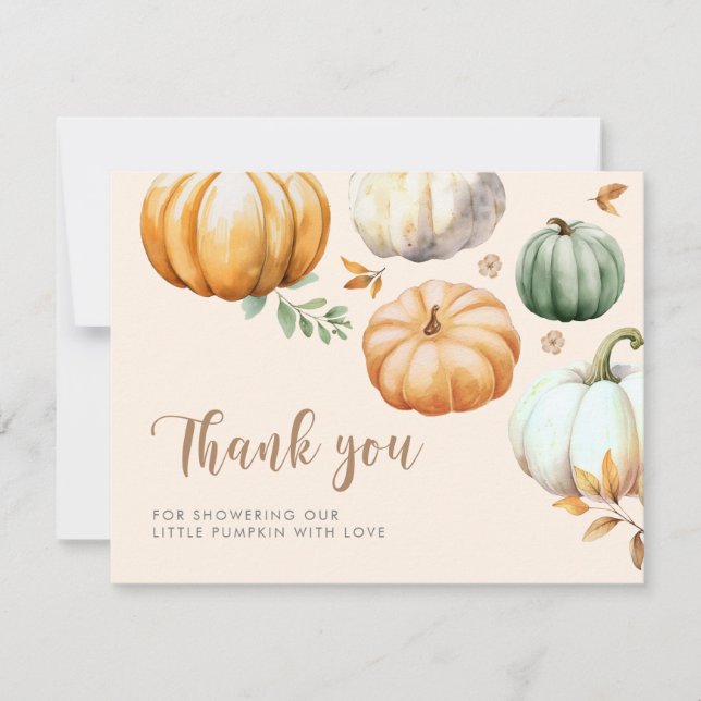 Pumpkin Fall Foliage Baby Shower Thank You Card (Front)