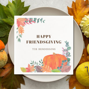 Pumpkin Fall Foliage Friendsgiving Napkins