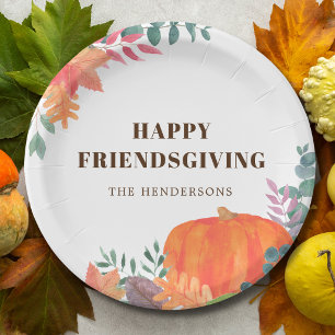 Pumpkin Fall Foliage Friendsgiving  Paper Plates