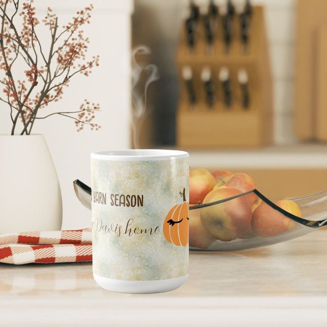 Pumpkin fall foliage yarn season coffee mug (Fall mugs for yarn lovers)