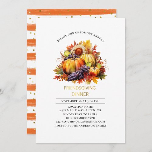 Pumpkin Fall Friendsgiving dinner watercolor Invitation