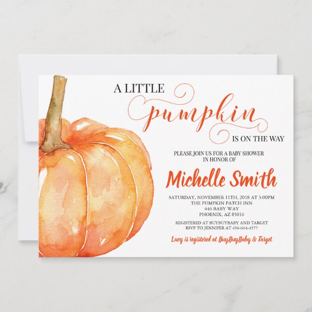 Pumpkin Fall Gender Neutral Autumn Baby Shower Invitation (Front)