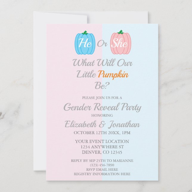 Pumpkin Fall Gender Reveal Invitation (Front)