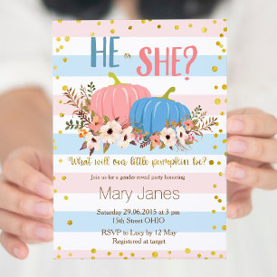 Pumpkin fall Gender Reveal invitation