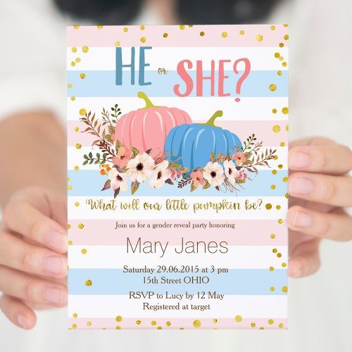 Pumpkin fall Gender Reveal invitation