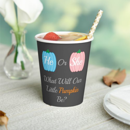 Pumpkin Fall Gender Reveal Paper Cups