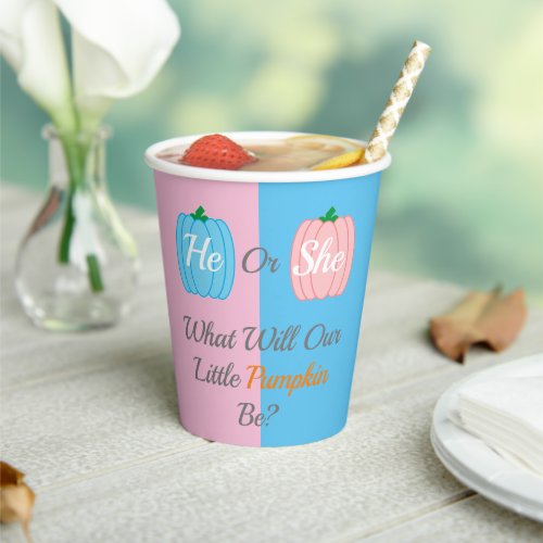 Pumpkin Fall Gender Reveal Paper Cups