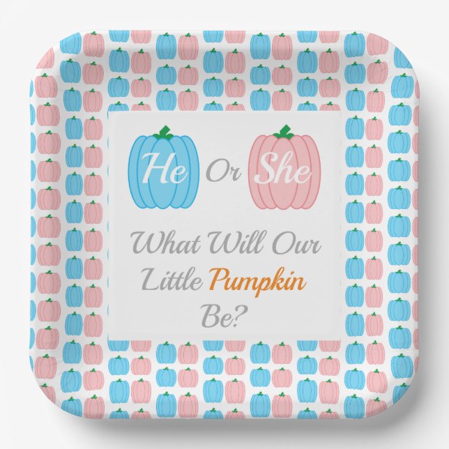 Pumpkin Fall Gender Reveal Paper Plates (Front)