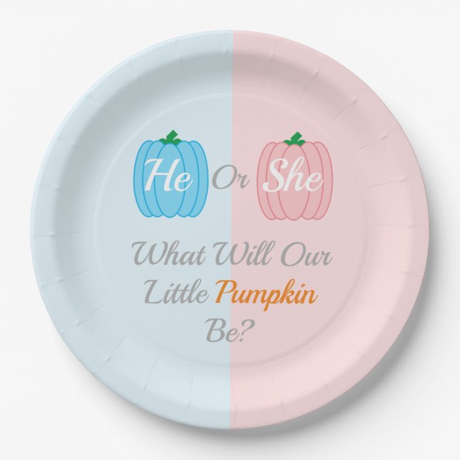 Pumpkin Fall Gender Reveal Paper Plates (Front)
