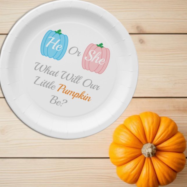 Pumpkin Fall Gender Reveal Paper Plates (Creator Uploaded)