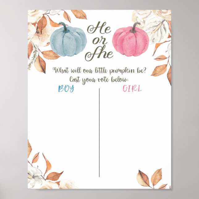 Pumpkin Fall Gender Reveal Voting Board Poster (Front)