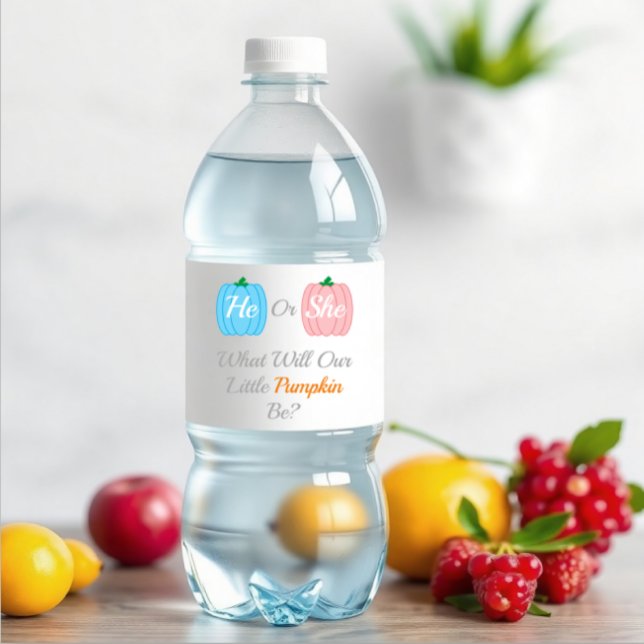 Pumpkin Fall Gender Reveal Water Bottle Label (Creator Uploaded)