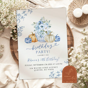 Pumpkin Fall Ginger Jar Chinoiserie Birthday Invitation
