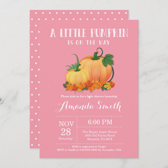 Pumpkin Fall Girl Baby Shower Invitation Card (Front/Back)