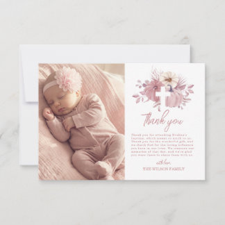 Pumpkin Fall Girl Baptism Photo Thank You Card