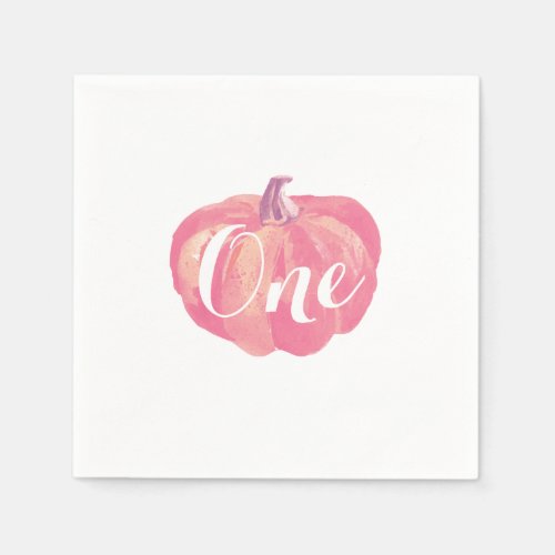 Pumpkin Fall Girl First Birthday Party Pink Napkins