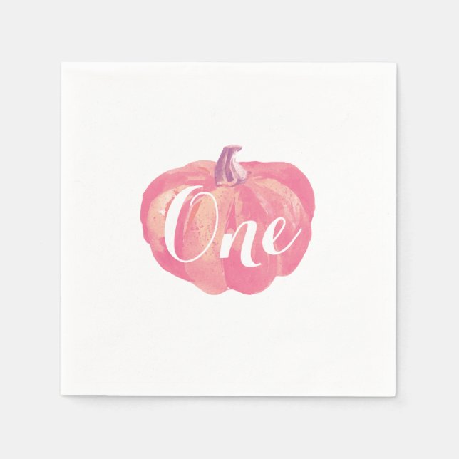 Pumpkin Fall Girl First Birthday Party Pink Napkins (Front)
