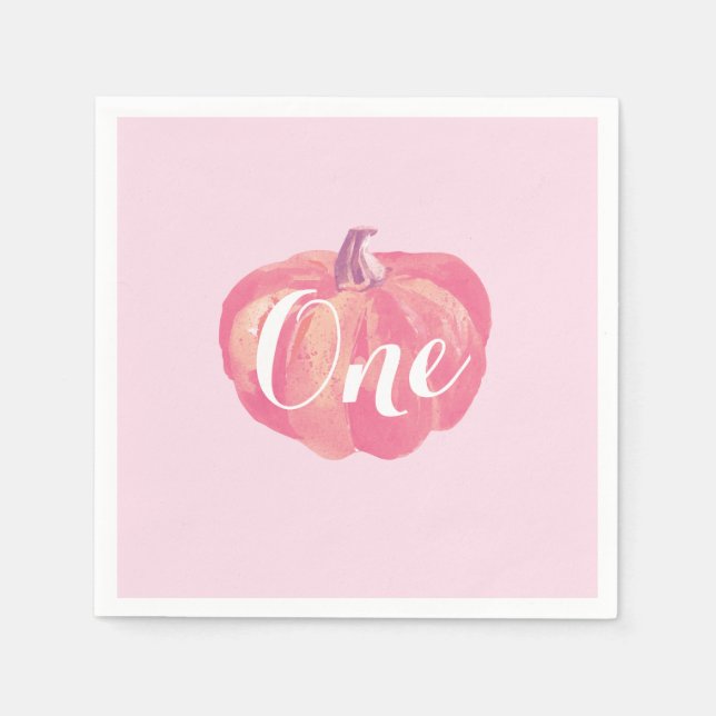 Pumpkin Fall Girl First Birthday Party Pink Napkins (Front)