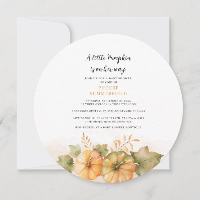 Pumpkin Fall Girls Baby Shower Rust Leaves Invitation (Front)